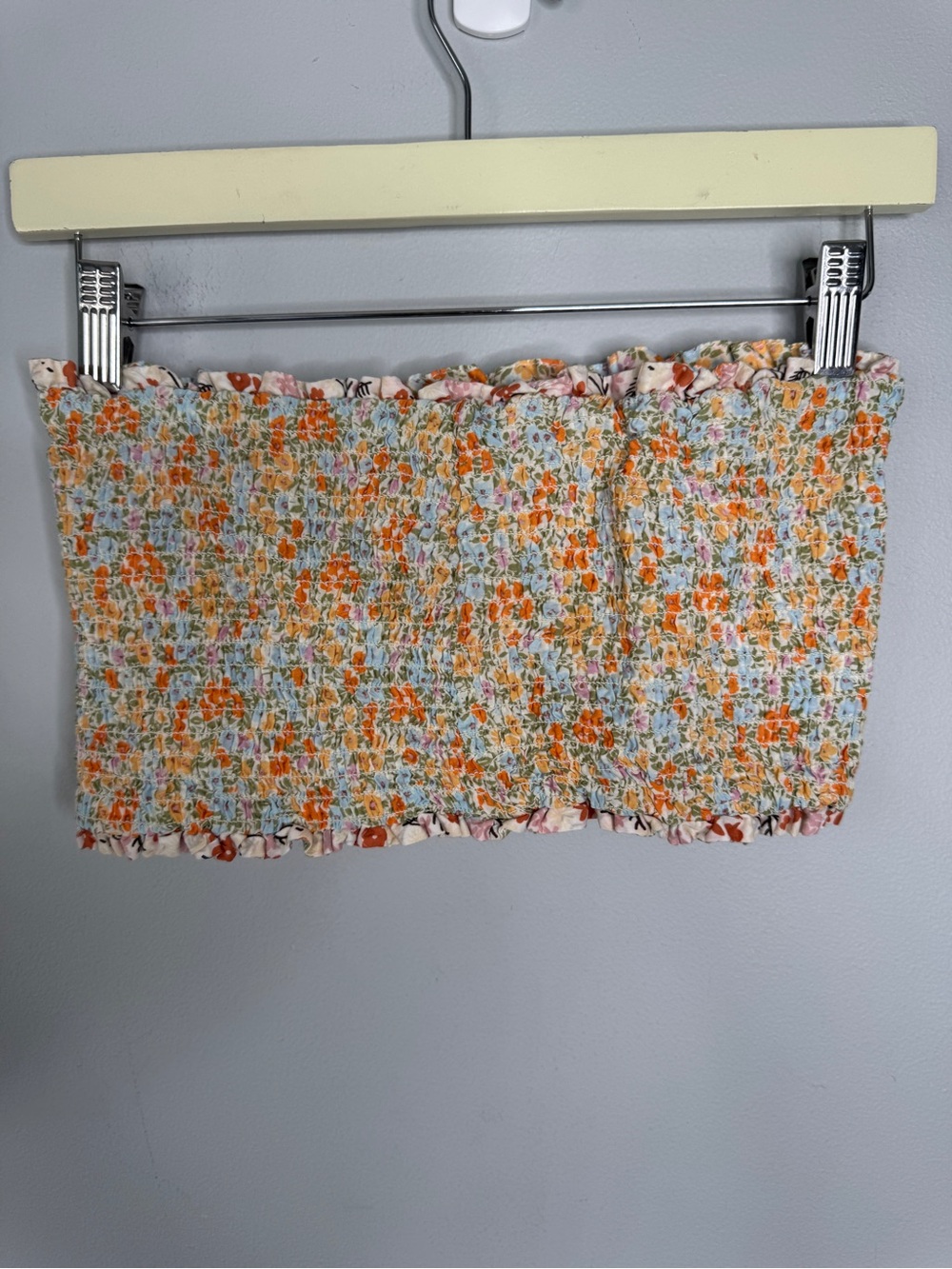 American Eagle Outfitters Orange Floral Smocked Tube Top - Picture 2 of 2